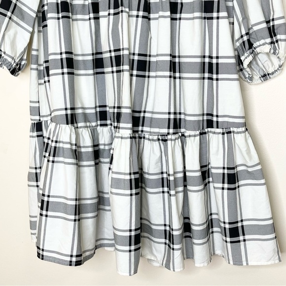 New Look Asos White and Black Plaid Tie Neck Tiered Dress US 4 - Picture 5 of 8
